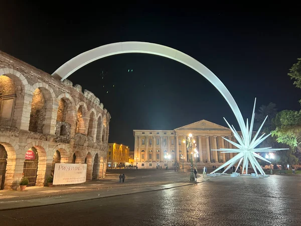 Arena Illuminated Star Verona Night High Quality Photo — стоковое фото