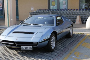 Bibbiano-Reggio Emilia Italy - 07 15 2015 : Free rally of vintage cars in the town square Maserati Bora. High quality photo