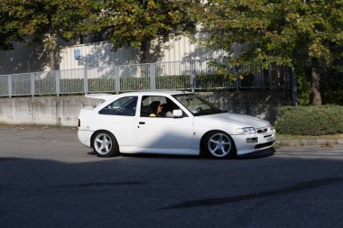 Bibbiano-Reggio Emilia Italy - 07 15 2015 : Free rally of vintage cars in the town square Ford Escort Rs Cosworth. High quality photo