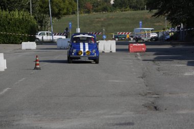 Bibbiano-Reggio Emilia Italy - 07 15 2015 : Free rally of vintage cars in the town square blue viper Fiat 500. High quality photo
