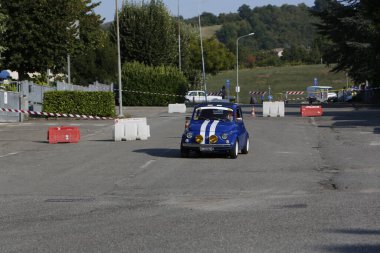 Bibbiano-Reggio Emilia Italy - 07 15 2015 : Free rally of vintage cars in the town square blue viper Fiat 500. High quality photo