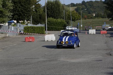 Bibbiano-Reggio Emilia Italy - 07 15 2015 : Free rally of vintage cars in the town square blue viper Fiat 500. High quality photo