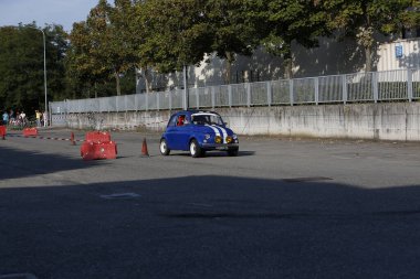 Bibbiano-Reggio Emilia Italy - 07 15 2015 : Free rally of vintage cars in the town square blue viper Fiat 500. High quality photo