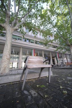 Reggio Emilia bench in front of San Rocco block. High quality photo