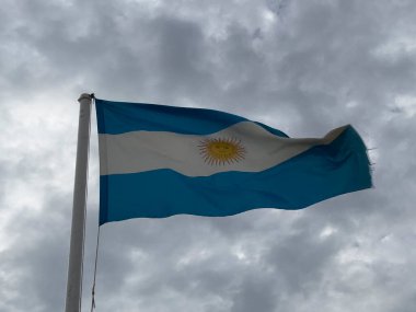 Argentine flag waving in the wind in sunny day. High quality photo