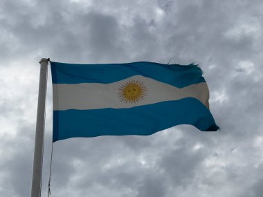 Argentine flag waving in the wind in sunny day. High quality photo