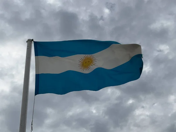 Argentine Flag Waving Wind Sunny Day High Quality Photo — стокове фото