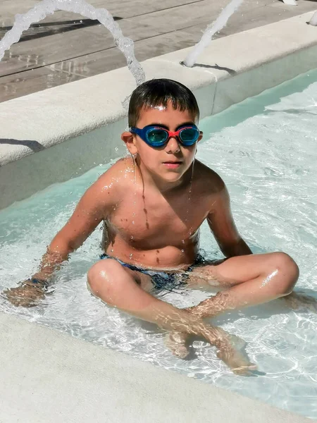 Child Swimming Goggles Plays Water High Quality Photo — Photo