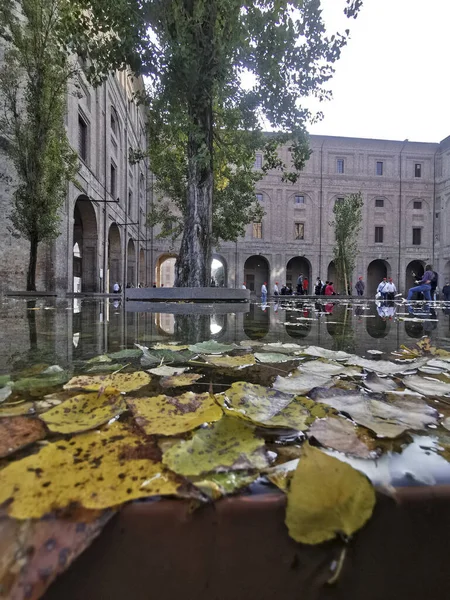 秋に葉を持つパルマ ピロッタ宮殿の噴水 高品質の写真 — ストック写真