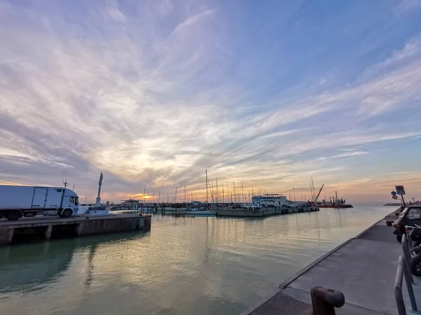 Zonsondergang Haven Van Cattolica Rimini Italië Hoge Kwaliteit Foto — Stockfoto