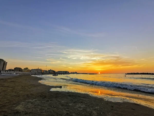 Praia Romagna Riviera Itália Pôr Sol Foto Alta Qualidade — Fotografia de Stock