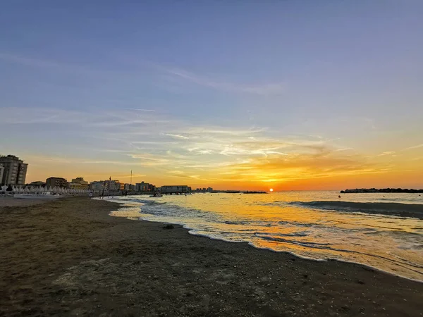 Praia Romagna Riviera Itália Pôr Sol Foto Alta Qualidade — Fotografia de Stock