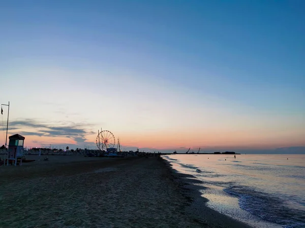 Rimini Strand Olaszországban Naplemente Kiváló Minőségű Fénykép — Stock Fotó