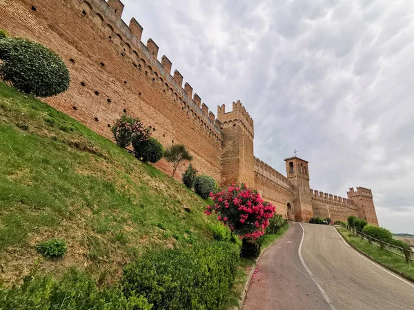 Gradara Castello Mura Esterne Tramonto Foto Alta Qualità — Foto Stock
