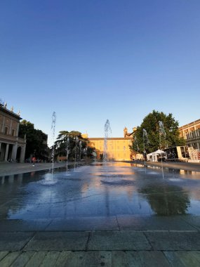 Reggio Emilia victory square in front of the Valli theater at sunset. High quality photo