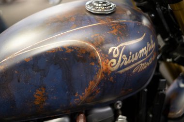 Verona, Italy - 2018 01 12 : MBE Verona Bike Expo Bike and Custom car exibituon - rugged fuel tank. High quality photo