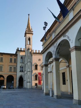 reggio emilia victory square with parmeggiani palace at sunset. High quality photo