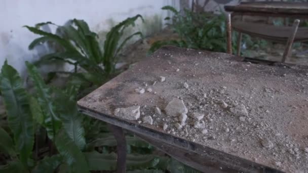 Abandoned Kindergarten Ruined Desks Chairs Overgrown Urbex High Quality Footage — Vídeos de Stock