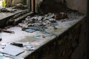 broken window panes in abandoned house. High quality photo