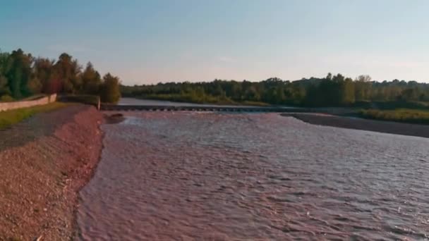 Vloed Van Enza Rivier Montecchio Emilia Italië Bij Zonsondergang Hoge — Stockvideo