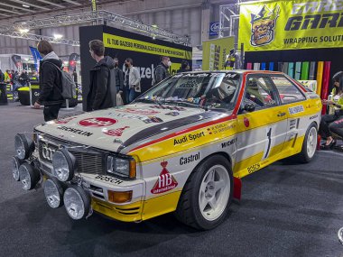 Verona, Italy - 2018 01 12 : MBE Verona Bike Expo Bike and Custom car exibituon Audi Quattro Gruop B Walter Rohrl. High quality photo
