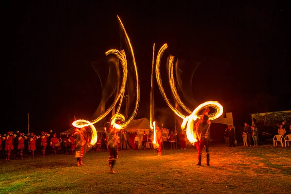 stock image Reggio Emilia, Italy - 2022 09 03: historical re-enactment event of Matilde di Canossa show with fire. High quality photo