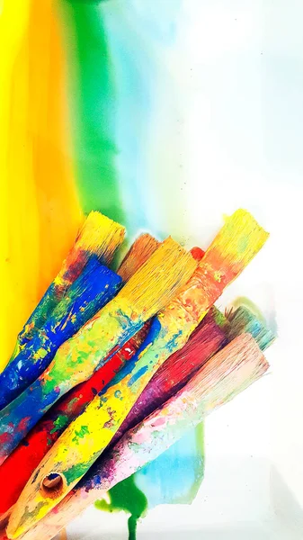 Dirty Paint Brushes Washed Sink High Quality Photo — стоковое фото