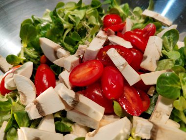 kediotu domatesli salata ve şampiyon mantarı. Yüksek kalite fotoğraf