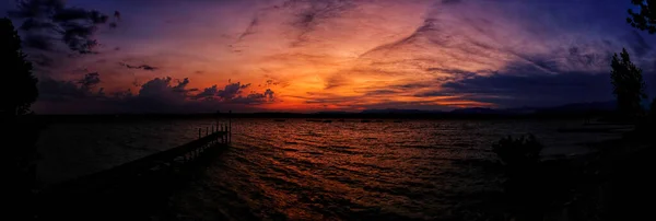 Lake Garda Lazise Sirmione Panorama Sunset Jetty High Quality Photo — Stock Photo, Image