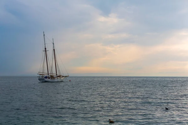 stock image lake Garda sailing ship moored offshore. High quality photo