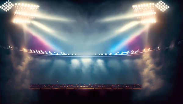 Bright stadium arena lights and smoke. High quality image
