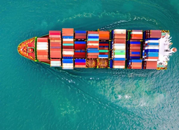 Aerial view container cargo ship in import export global business commercial trade logistic transportation of international by container cargo ship, Container cargo freight shipping. High quality image