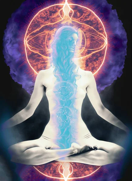 Concept of meditation and spiritual practice, expanding of consciousness, chakras and astral body activation, mystical inspiration . High quality image