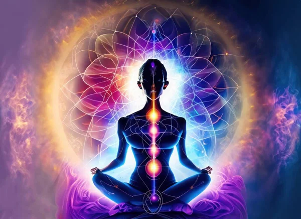 Concept of meditation and spiritual practice, expanding of consciousness, chakras and astral body activation, mystical inspiration . High quality image