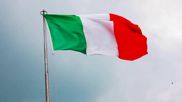 Bandera Italiana Ondeando Viento Día Soleado Imágenes Alta Calidad — Vídeo de stock