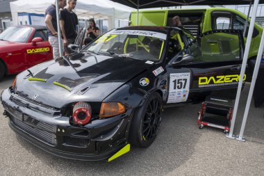 Modena, İtalya: 2023 06 03 JCM Japonya Otomobil Buluşması ücretsiz Japon araba yarışı günü Honda Civic. Yüksek kalite fotoğraf