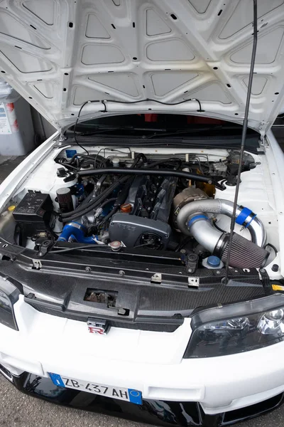 モデナ イタリア 2023 二国間高速道路Jcmジャパンカーミーティング無料の日本車ラリー日産Gtrエンジン 高品質の写真 — ストック写真