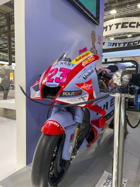 Milano, İtalya - 2021 11: Eicma Milano Bisiklet Fuarı Ducati Takımı Gresini Enea Bastianini MOTOGP. Yüksek kalite fotoğraf