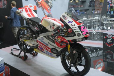 Milano, İtalya - 2021 11: Eicma Milano Bisiklet Fuarı Sic58 Filosu Moto3 RICCARDO ROSSI. Yüksek kalite fotoğraf