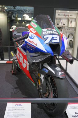 Milano, İtalya - 2021 11: Eicma Milano Bisiklet Fuarı Alex Marquez MotoGp 73. Yüksek kalite fotoğraf