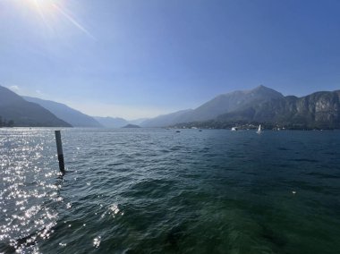İtalya 'daki Garda Gölü' ndeki Bellagio rıhtımından panorama. Yüksek kalite fotoğraf
