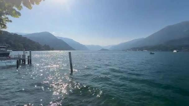 Jezero Garda Břehu Peschiera Panorama Slunečného Dne Loděmi Dálce Vysoce — Stock video
