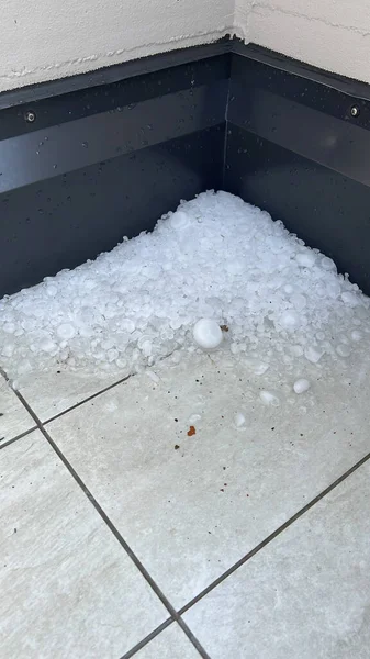 stock image hail and ice fell on the terrace. High quality photo