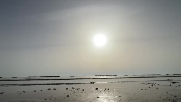 Sabahın Köründe Dalgaların Çekildiği Rimini Sahili Yüksek Kalite Görüntü — Stok video