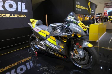 Milano, İtalya - 2023 Eicma Milano Bisiklet Fuarı Luca Marini MotoGP Ducati Vr46. Yüksek kalite fotoğraf