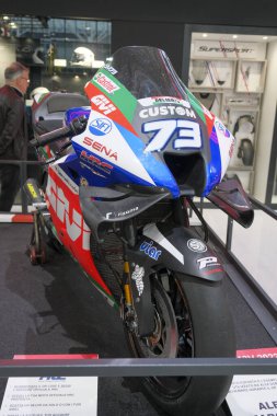 Milano, İtalya - 2023 Eicma Milano Bisiklet Fuarı Alex Marquez MotoGp Honda. Yüksek kalite fotoğraf