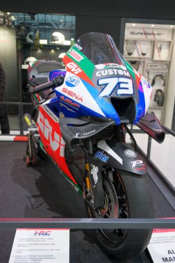 Milano, İtalya - 2023 Eicma Milano Bisiklet Fuarı Alex Marquez MotoGp Honda. Yüksek kalite fotoğraf