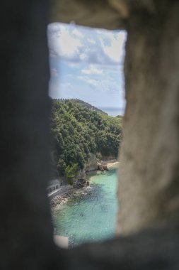 Lerici panorama of the gulf from a hole in the castle walls. High quality photo