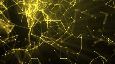 Koyu bir zemin üzerine kurulu şık bir altın geometrik ağ tasarımı, teknoloji, bilim ve dijital temalar için mükemmel.