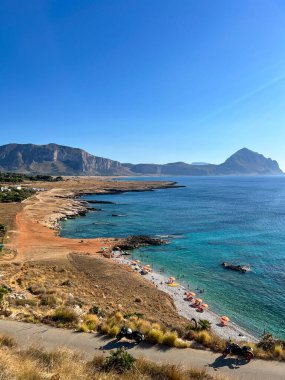 Macari Körfezi, San Vito Lo Capo, Sicilya, İtalya, güneşli bir günde. Yüksek kalite fotoğraf